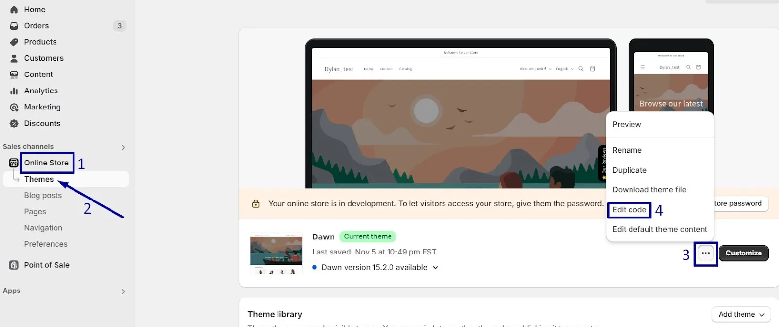 Go to “Online Store” > “Themes”